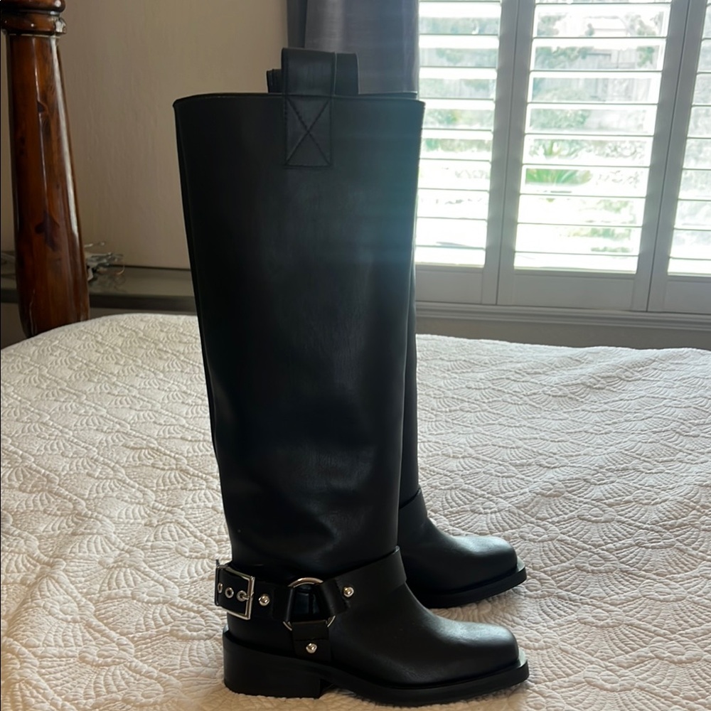 Ganni Black Leather Boots with Harness Detail